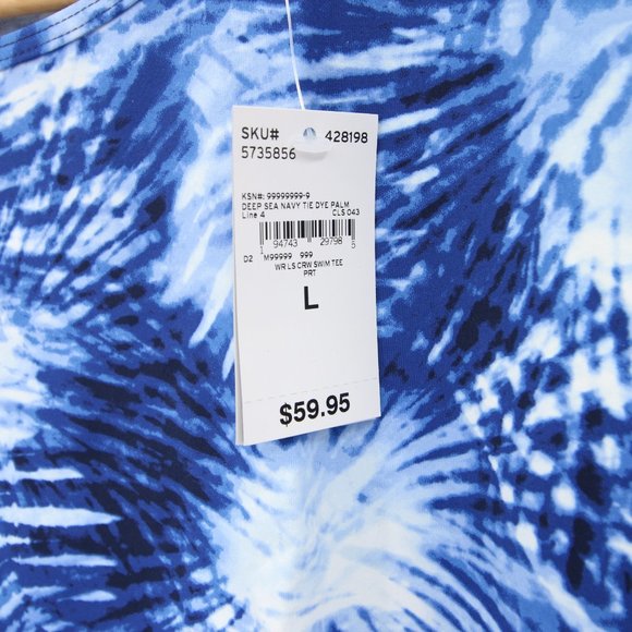 Lands' End Rash Guard Size Large Blue Tie Dye Pattern Scoop Neck Long Sleeve UPF - Picture 7 of 10